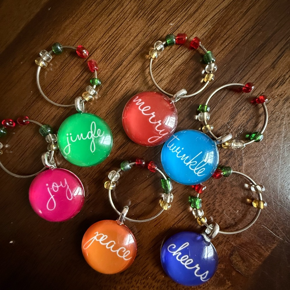 Colorful Wine Glass Charms Set (6) and Artsy Wine Opener